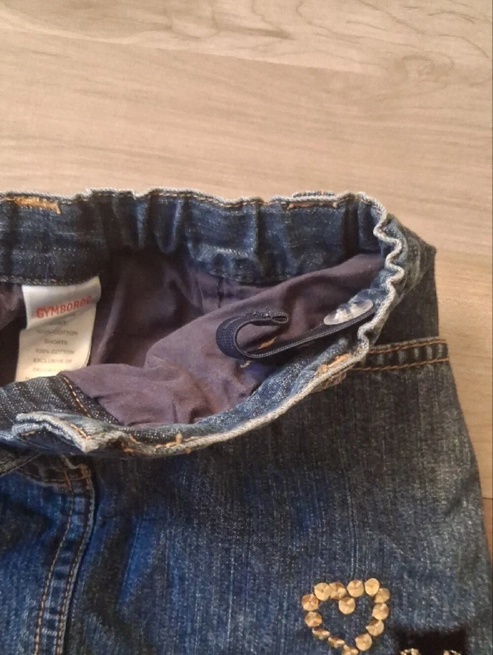 Gymboree Glamour Kitty Denim Skort Gold Heart Black Cat Size 3 (L)